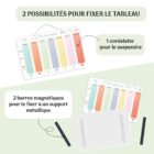 Tableau semainier enfant avec fixation murale cordelette et bandes magnétiques