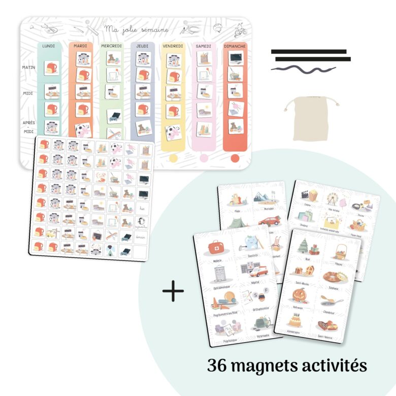 Semainier enfant avec 36 magnets activités pour organiser la semaine