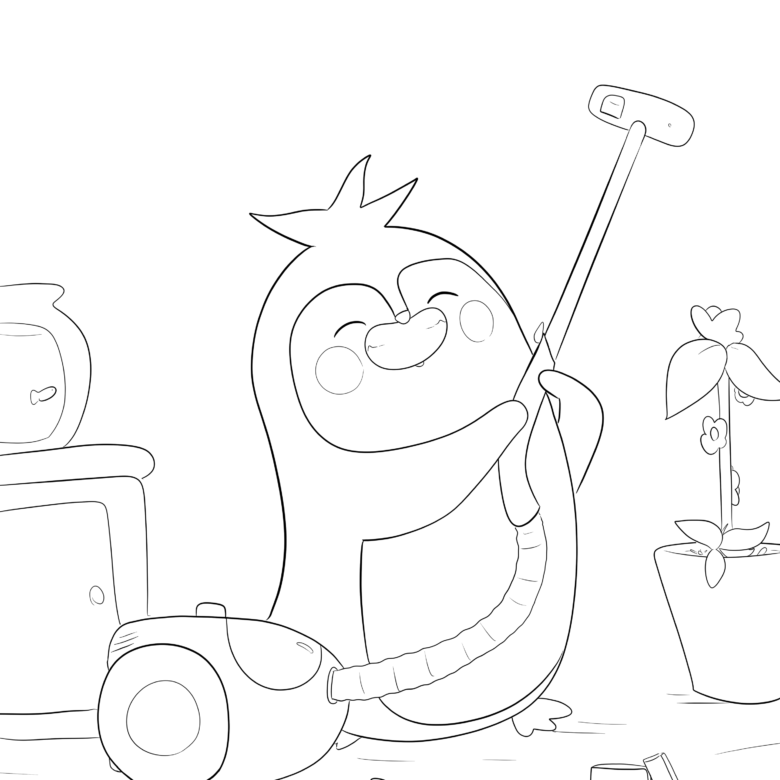 coloriage Augustin enfant Aspirateur