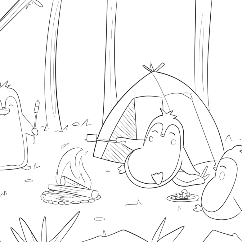 coloriage Augustin enfant camping