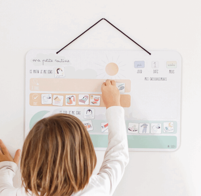 Routine enfant avec magnets pour suivre le matin et le soir
