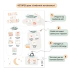 Affiche rituel du coucher présentant les 4 étapes pour s’endormir sereinement : se préparer, s’apaiser, échanger et partager un moment d’amour.