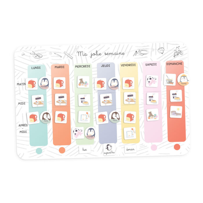 semainier ma jolie semaine autonomie enfant tableau magnétique organisation notion du temps repérage magnets famille