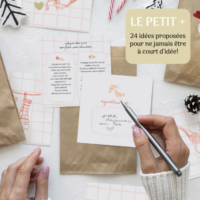 personne écrivant une carte du calendrier de l’avent couple atelier gigogne, 24 idées proposées pour personnaliser chaque moment romantique