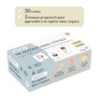 Boîte du jeu éducatif “Me repérer dans l’espace” – 30 cartes et 3 niveaux pour apprendre les positions spatiales avec Augustin le pingouin.