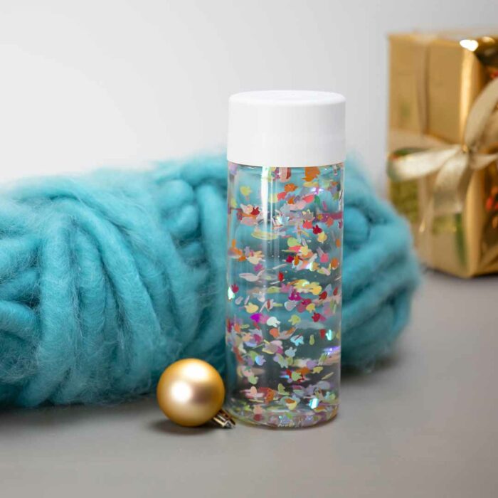 Bouteille sensorielle lapins multicolores – idée cadeau Noël bébé – jouet d’éveil pour fille et garçon