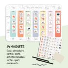 64 magnets colorés représentant les activités du quotidien pour aider les enfants à se repérer dans le temps.