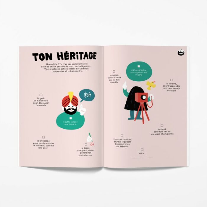 Pages intérieures du livre père fille à remplir pour partager souvenirs et transmission