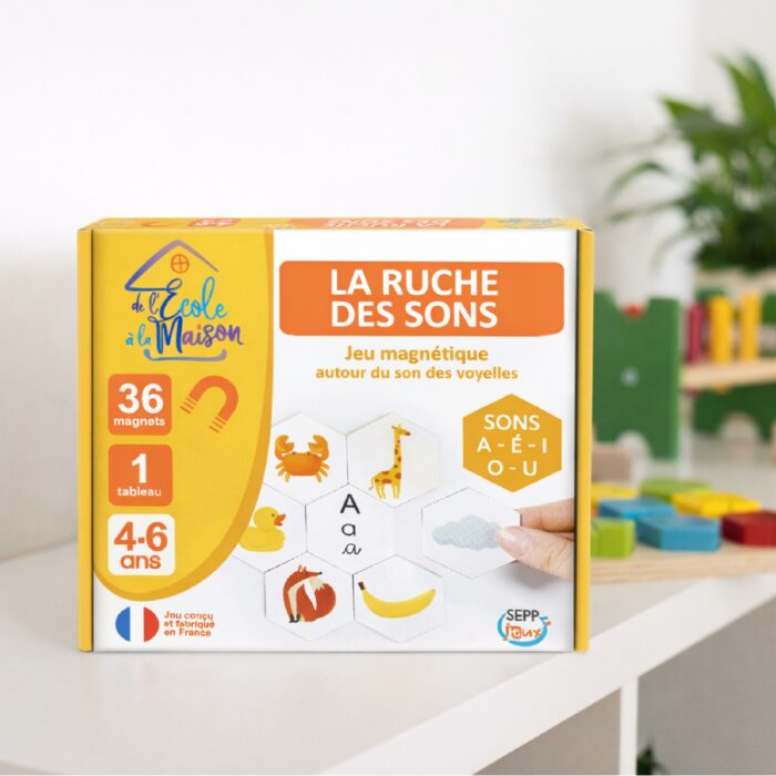 Boîte du jeu de phonologie voyelles La Ruche des sons pour enfants de 4 à 6 ans