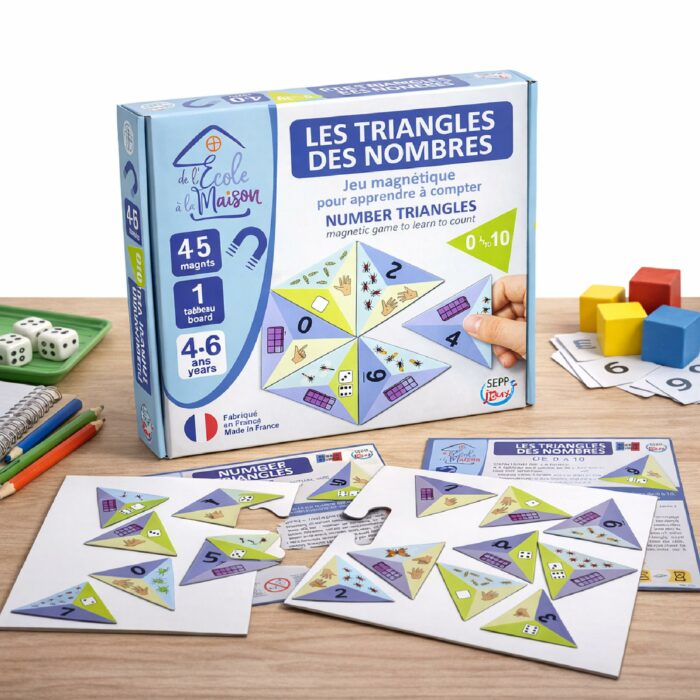 Contenu du jeu magnétique Les triangles des nombres avec plateau et triangles