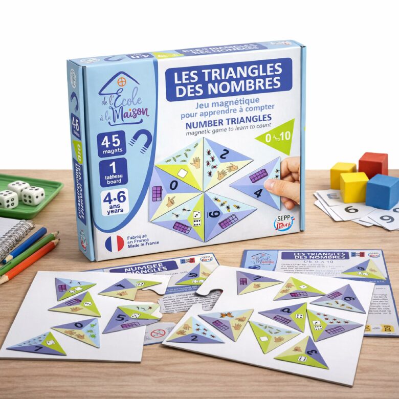 Contenu du jeu magnétique Les triangles des nombres avec plateau et triangles